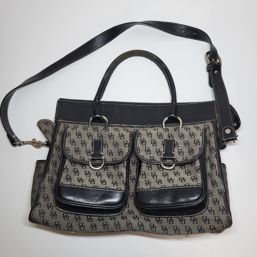Vintage Dooney and Bourke double pocket tote bag with signature print